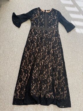 NWT Black Lace Overlay A-Line Dress with Nude Underlay XXL